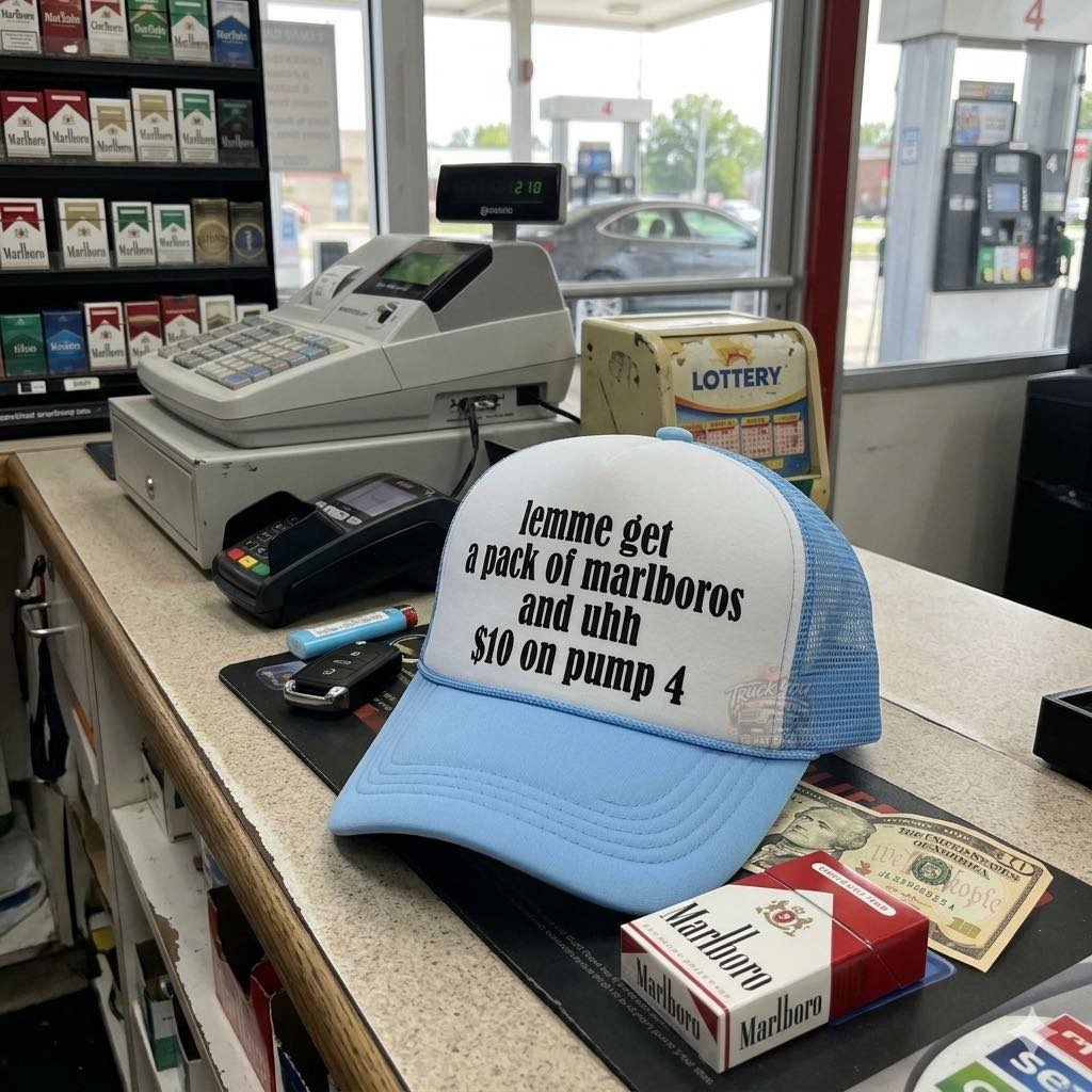 Lemme Get a Pack of Cigs and $10 on Pump 4 Adult OTTO Foam Trucker Hat Truck You Hat Co.