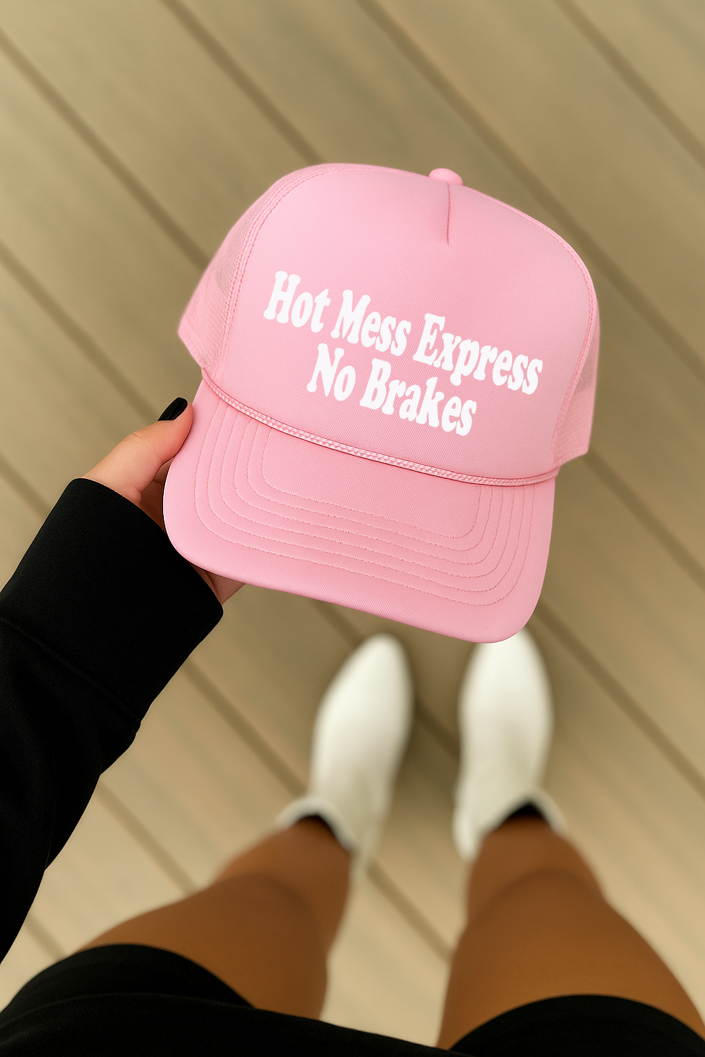 Hot Mess Express No Brakes White Text Adult OTTO Foam Trucker Hat Truck You Hat Co.