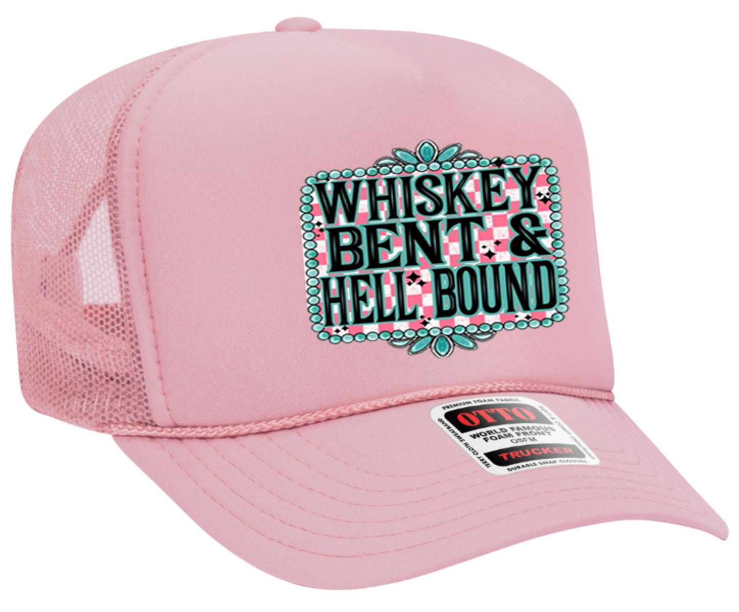 Whiskey Bent Pink Checkered Design Adult Otto Foam Trucker Hat Truck You Hat Co.