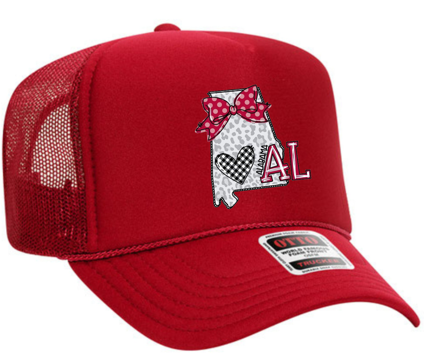 My Heart's In Alabama White & Crimson Design Adult Otto Foam Trucker Hat Truck You Hat Co.