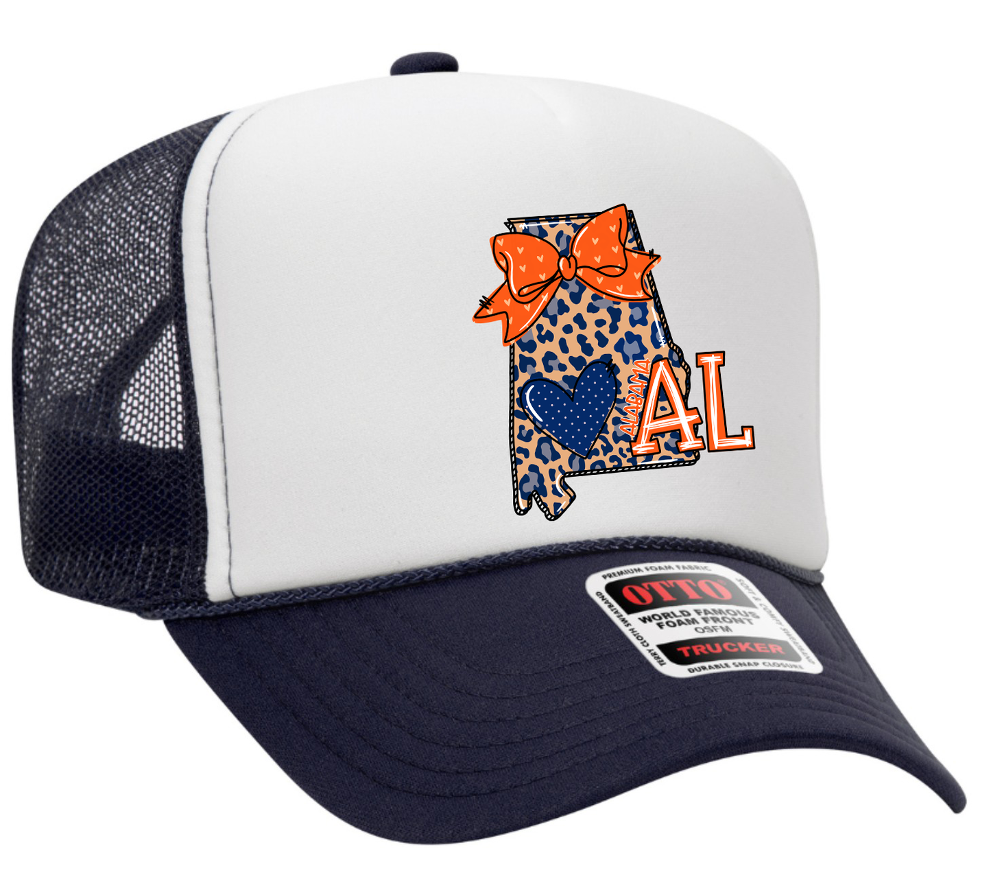 My Heart's In Alabama Orange & Navy Design Adult Otto Foam Trucker Hat
