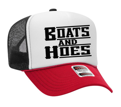 Boats and Hoes Black Adult Otto Foam Trucker Hat Truck You Hat Co.