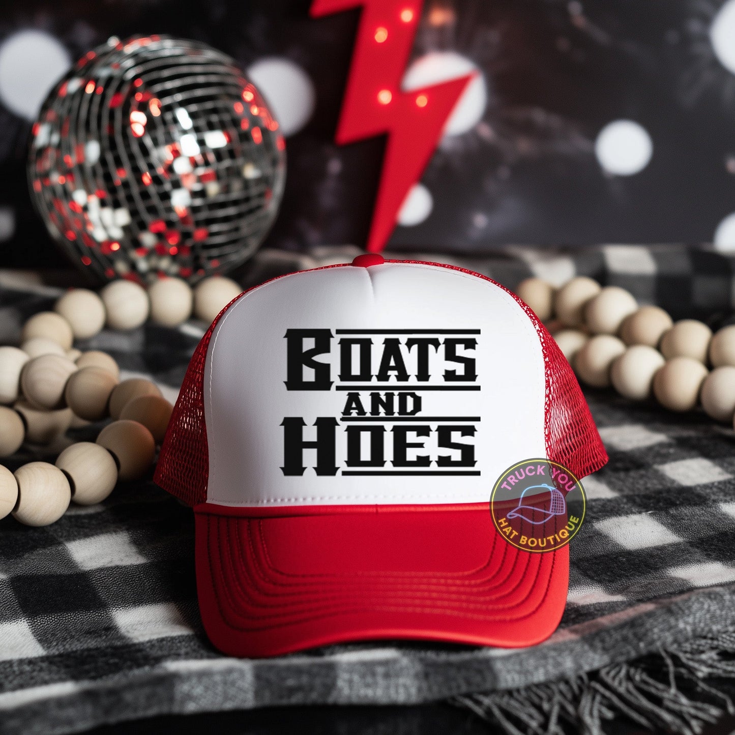 Boats and Hoes Black Adult Otto Foam Trucker Hat Truck You Hat Co.