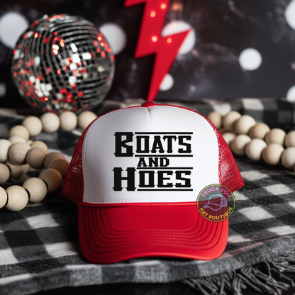 Boats and Hoes Black Adult Otto Foam Trucker Hat Truck You Hat Co.