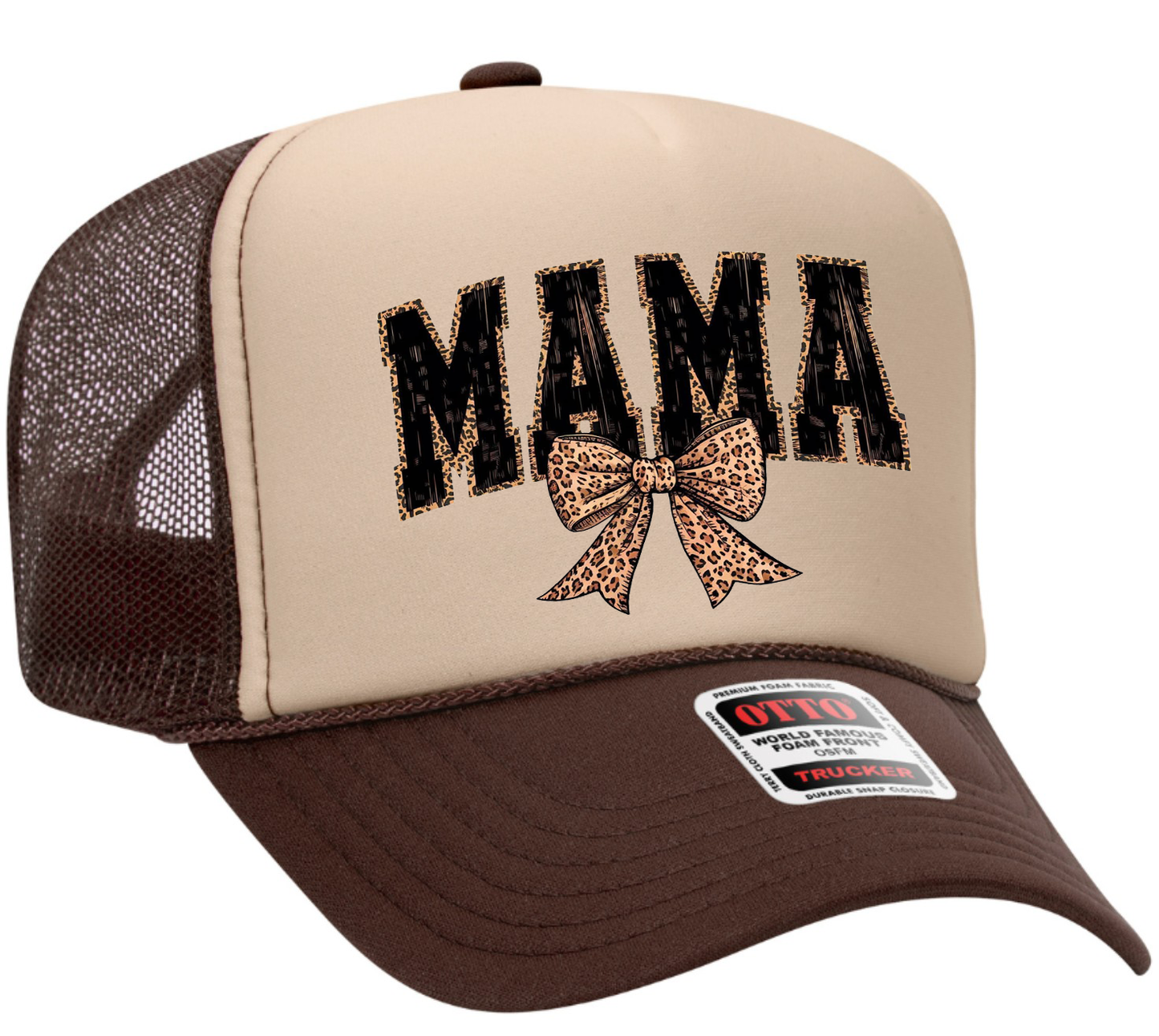 Mama Leopard Bow Adult OTTO Foam Trucker Hat Truck You Hat Co.