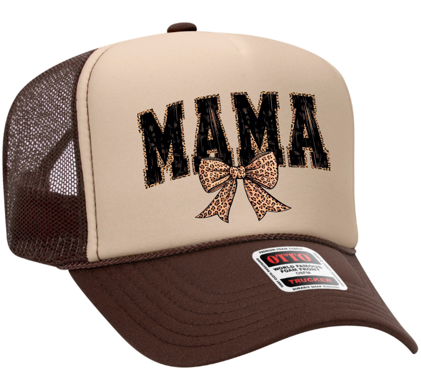 Mama Leopard Bow Adult OTTO Foam Trucker Hat Truck You Hat Co.