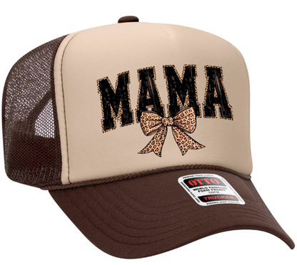 Mama Leopard Bow Adult OTTO Foam Trucker Hat Truck You Hat Co.