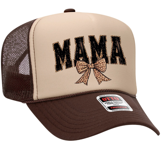 Mama Leopard Bow Adult OTTO Foam Trucker Hat Truck You Hat Co.