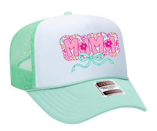 Pink Mama Bow Design Adult Otto Foam Trucker Hat