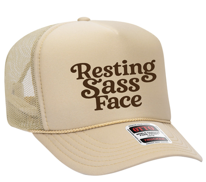 Resting Sass Face Brown Text Adult OTTO Foam Trucker Hat Truck You Hat Co.