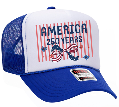 America 250 Years Coquette Bow Patriotic Adult OTTO Foam Trucker Hat Truck You Hat Co.